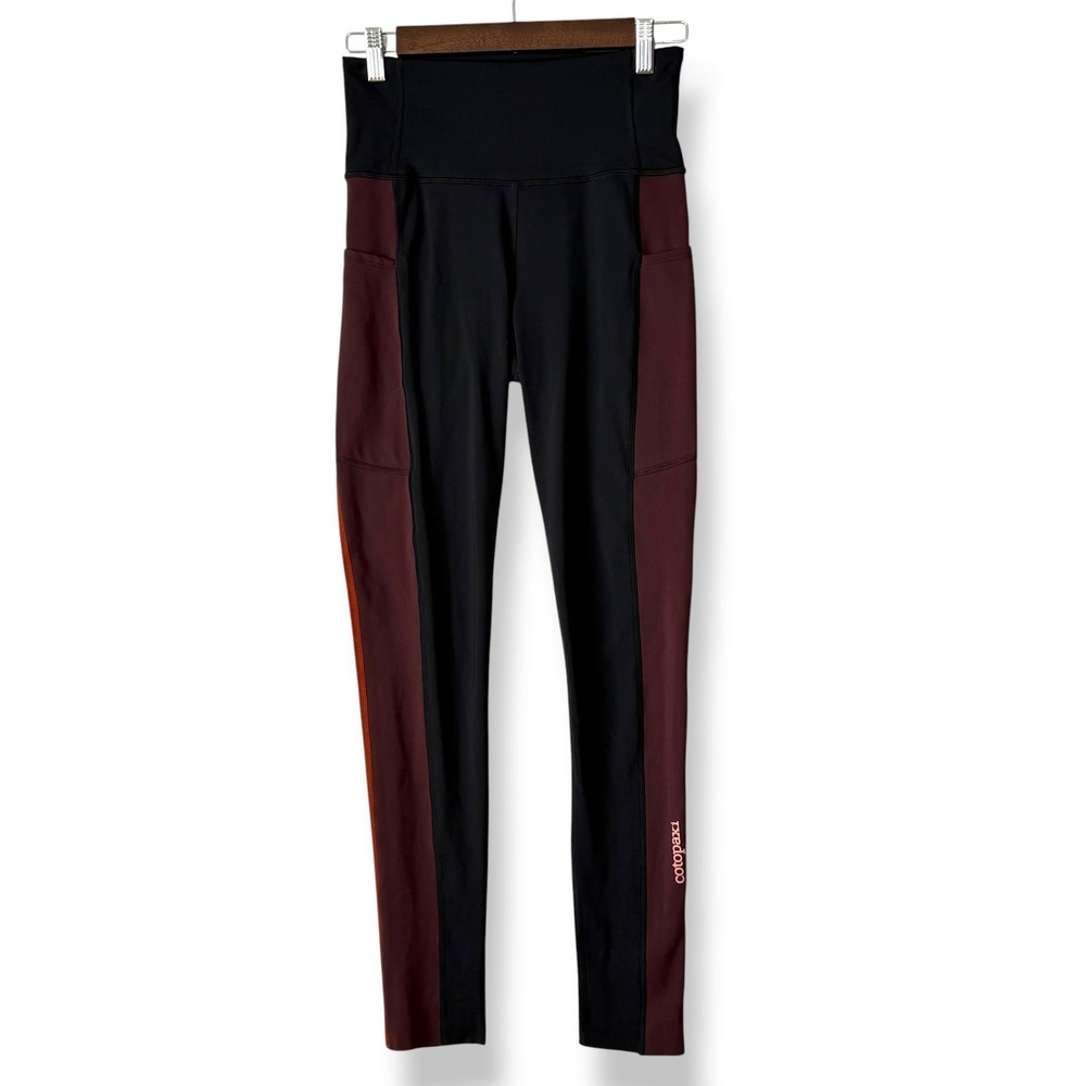 Cotopaxi Maipo S Black Burgundy Colorblock High Rise Leggings Running Trail